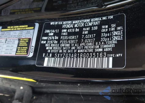 2011 Hyundai Santa Fe Gls из США, поврежденный, VIN 5XYZG3AB1BG035163